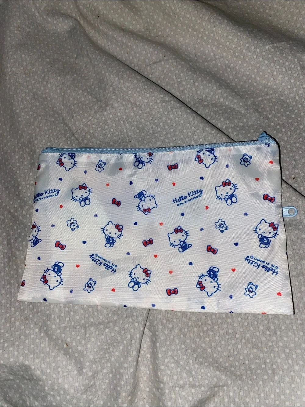 Hello Kitty White Pouch with Blue Trim and Red Bow Accents
